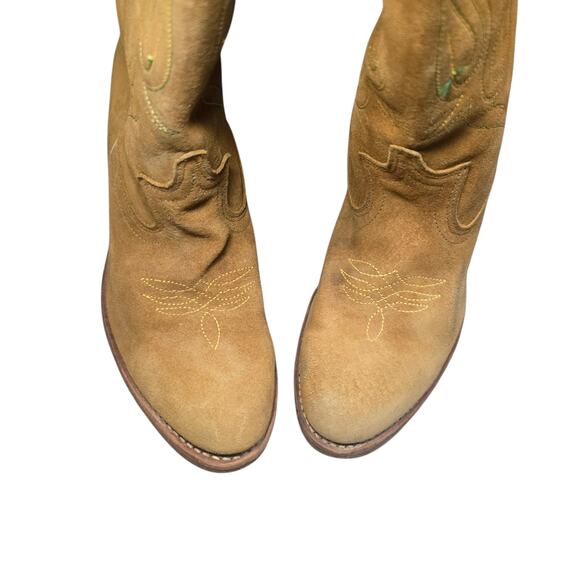 Vintage ACME Cowboy Boots Suede Flower Tan Rockabilly Daisy 60s 70s W 7 USA - Picture 5 of 9